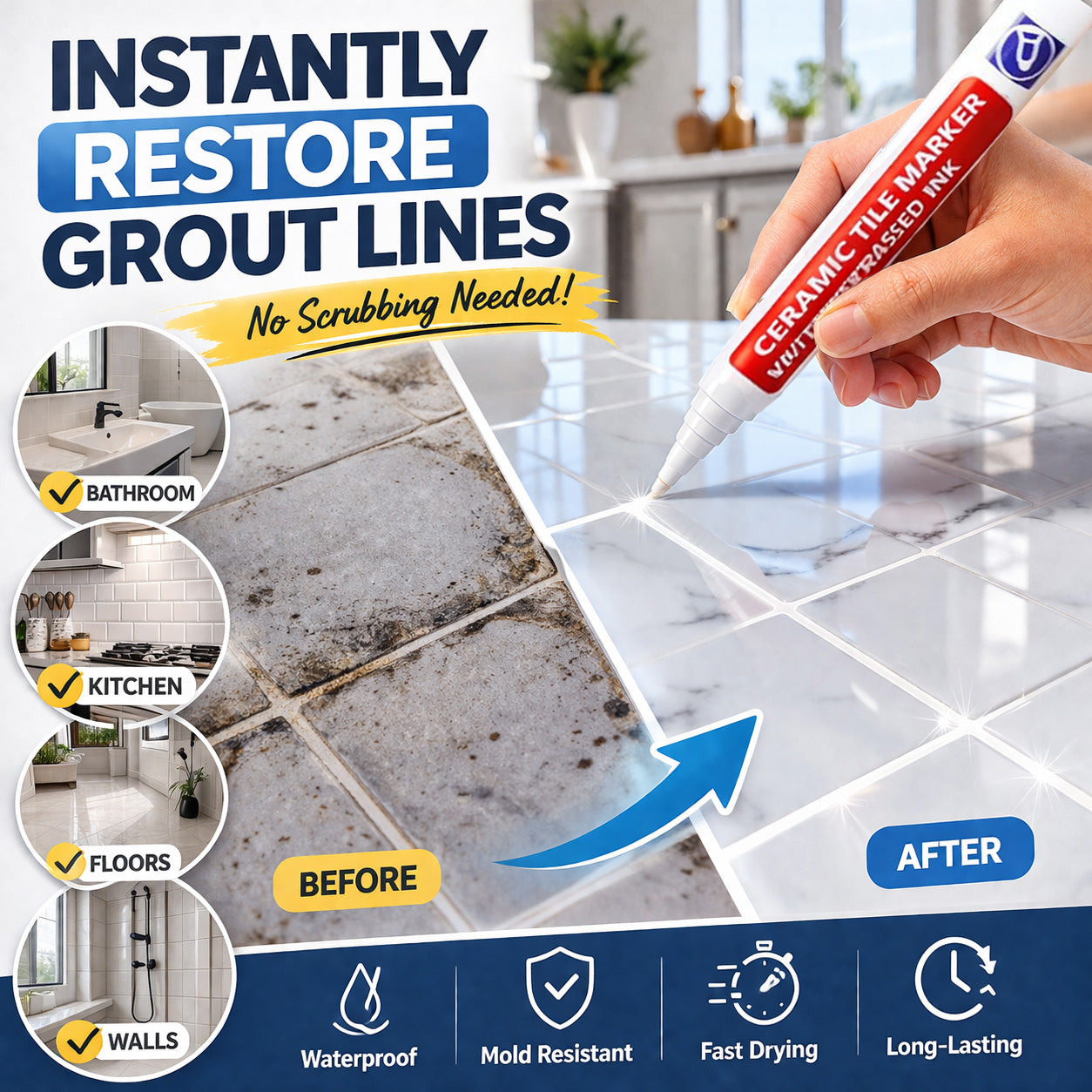 🔥KUBOZN® Anti-Mould & Waterproof Joint Pen for Ceramic Tiles! 🖌️