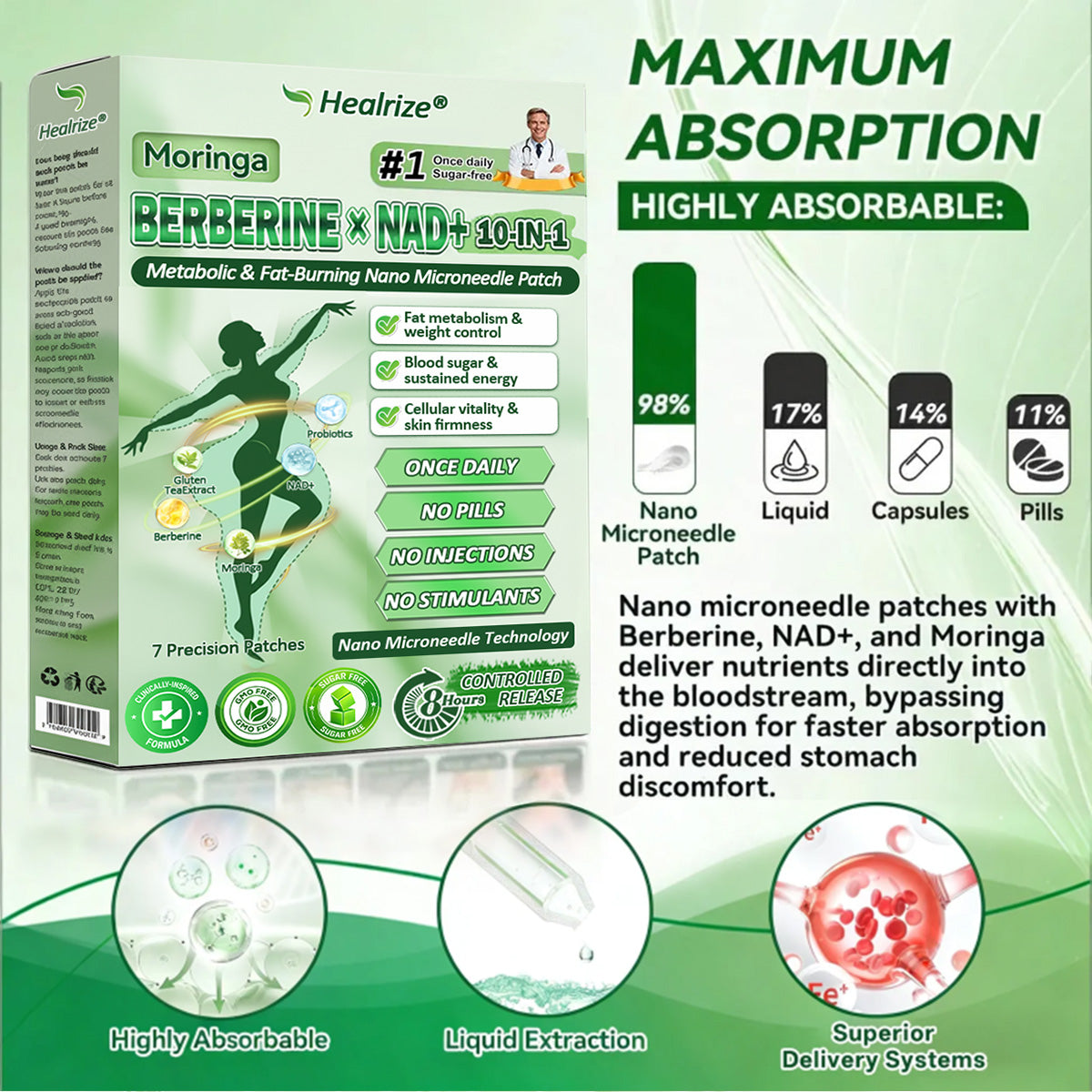 | Official GB UK Store | ✨ 👨‍⚕️ Healrize® Moringa · Berberine × NAD+ 10-in-1 Advanced Nano Microneedle Patch — 💪 Once Daily, Visible Results in 7 Days 🅱︎